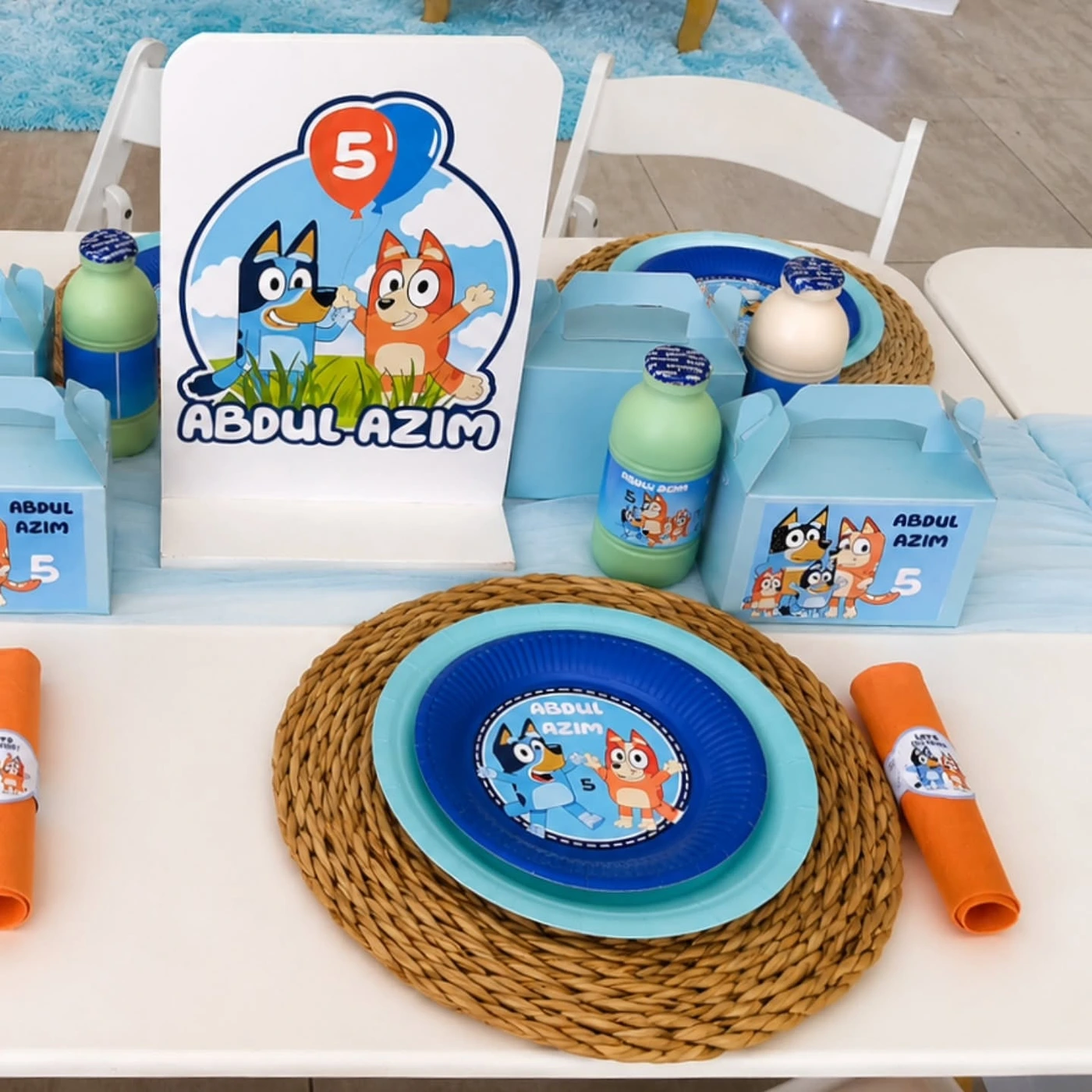 Bluey themed birthday party table setting
